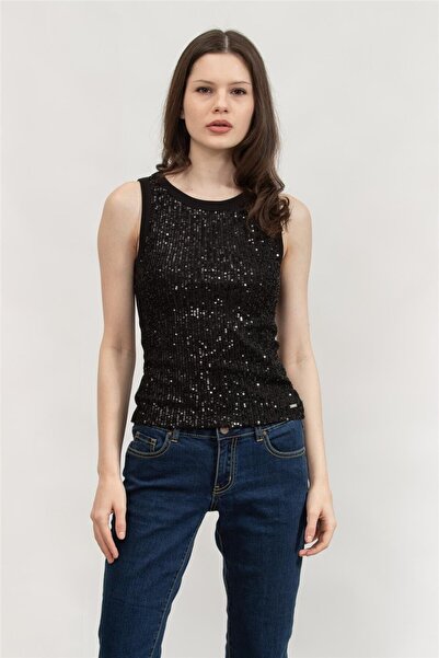 Guess ALEXIA SEQUINS TANK TOP Kadın Siyah Atlet W5GP06KCS10-JBLK