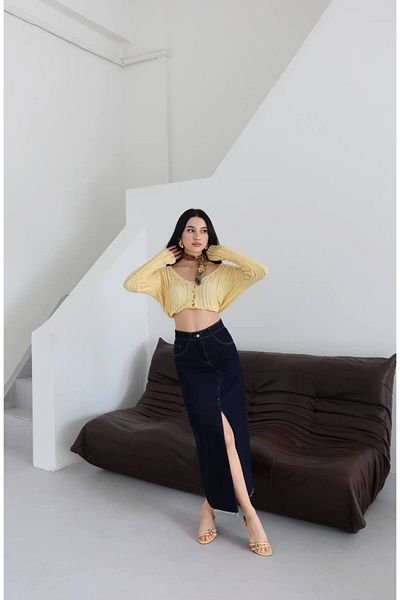 VESS MODA Women's Slit Detailed Jean Denim Skirt