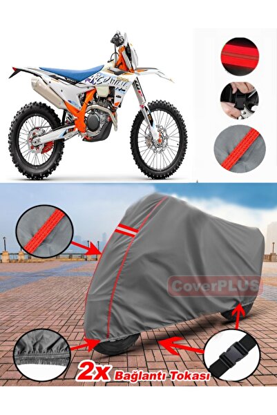CoverPlus KTM 530 EXC القماش المشمع غطاء دراجة نارية غطاء خيمة أحمر مخيط رمادي