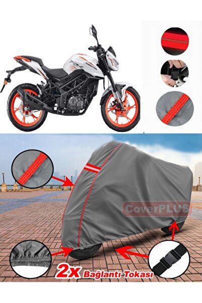 CoverPlus QJ TRX12 القماش المشمع غطاء دراجة نارية غطاء خيمة أحمر مخيط رمادي