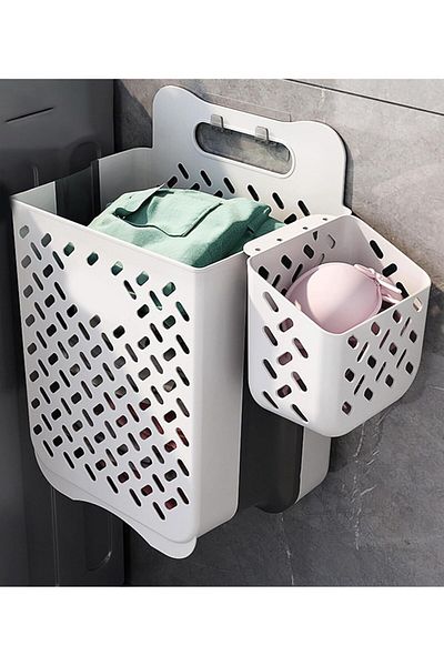 COOYA Two-piece wall-mounted laundry basket, foldable, large capacity, space-saving, for bathroom, white