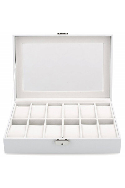 PUFO Elegant storage box with compartments for 12 watches, Pufo Premium model with key, white