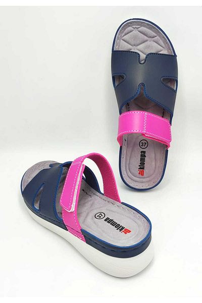 DR KLOMPA Γυναικείες παντόφλες DK1164 Navy Blue - Φούξια καλοκαιρινές ορθοπεδικές παντόφλες για το σπίτι και το εξωτερικό
