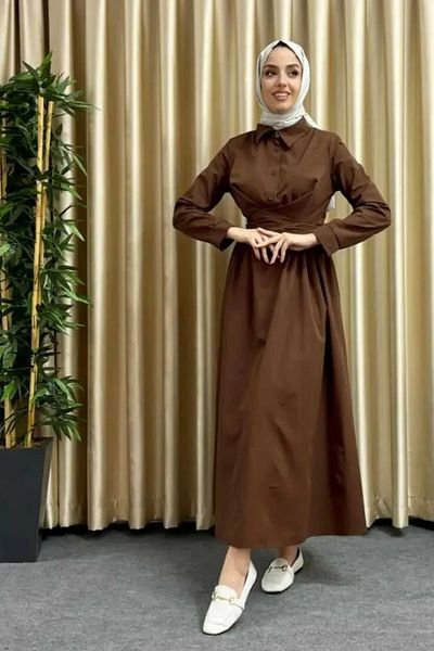 Tesettür Diyarı Φόρεμα Hijab από ύφασμα Tricot με λεπτομέρεια με κορδόνια