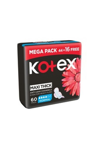 Kotex Maxi Protect Thick Normal Pads with Wings – 60pcs | Soft, Secure & Reliable Daily Protection