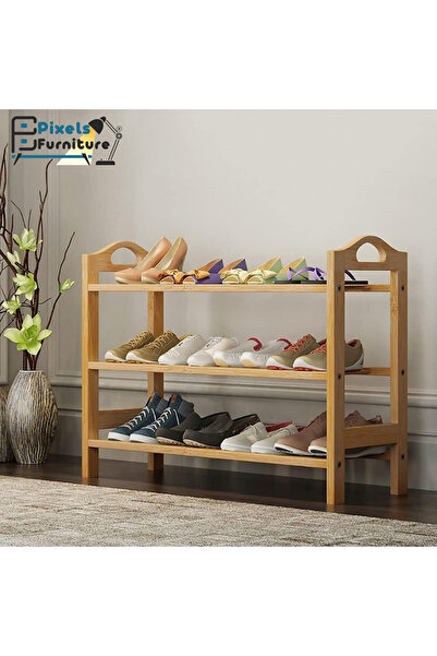 PixelsFurniture منظم أحذية من بكسل الأثاث 3 طبقات مصنوع من الخيزران الطبيعي