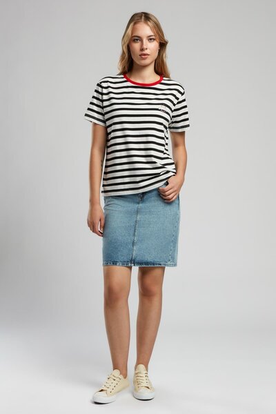Lee Cooper Malory Women's O Neck T-Shirt Ecru-Black Striped