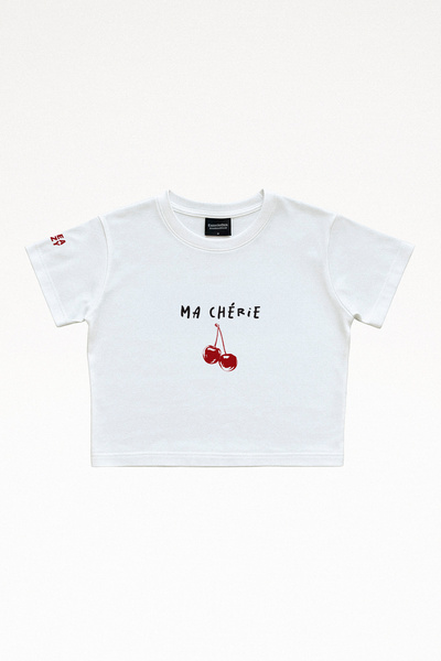 Eazy Co Tricou cu mânecă scurtă Ma Cherie Crop Top alb