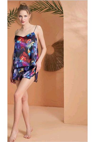 PJS Women's Patterned Satin Shorts Set