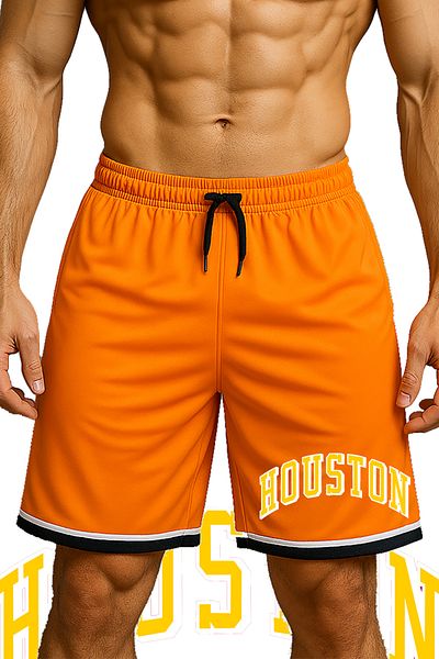 TOP GLORY Pocketed Houston Printed Basketball Shorts Sports Shorts
