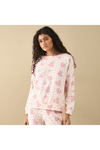 FAV All-Over Heart Print Long Sleeves T-shirt and Pyjama Set