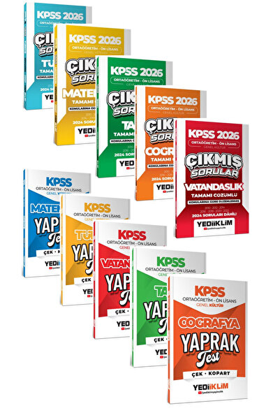 Yediiklim Yayınları KPSS 2026 Ortaöğretim-Önlisans Tür-Mat-Tar-Coğ-Vat Konula...