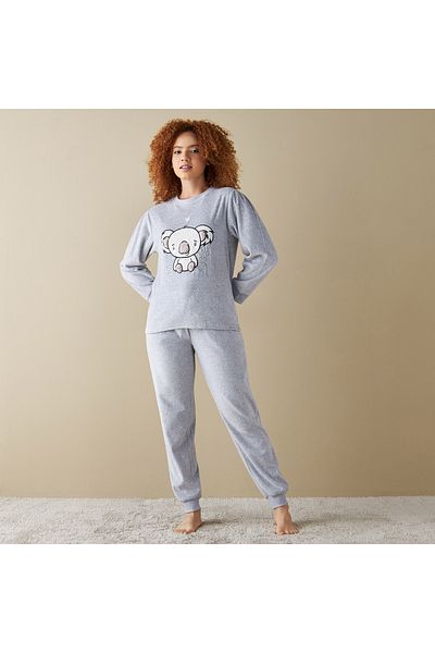 FAV Plush Applique Detail T-shirt and Pyjama Set