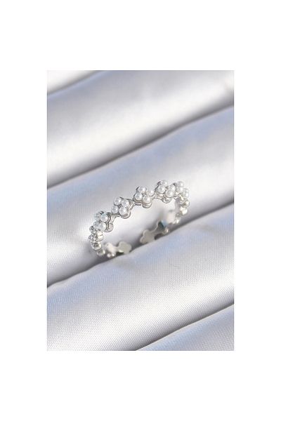 Marsilyan Brass Silver Color Pearl Clover Model Women's Ring - Tj-Byk3457
