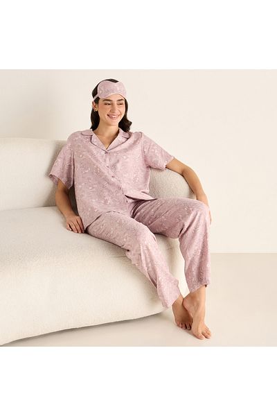 FAV Printed Camp Collar Shirt and Pyjama Set