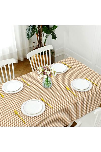 Evim Canvas Gingham Light Salmon Liquid Proof Stain Resistant Table Cloth