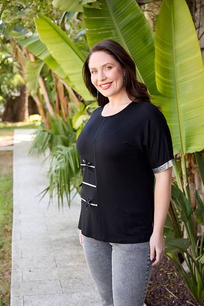 wearon tekstil Women's Combed Cotton Fabric Large Size Tshirt with Front and Sleeves Detail