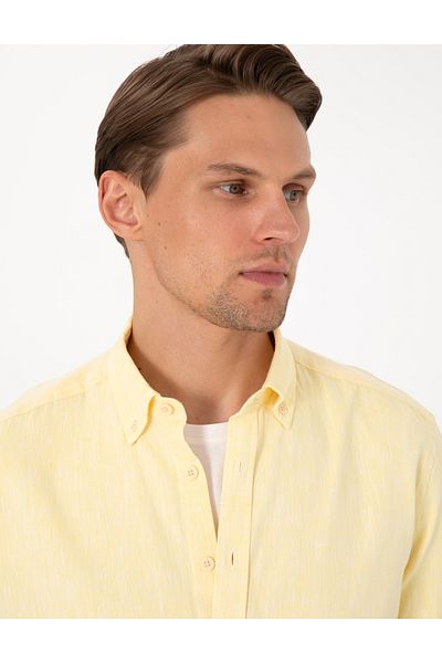 Pierre Cardin Cămașă cu mânecă lungă, cu croiala normală, amestecată de in galben 50303245-VR044