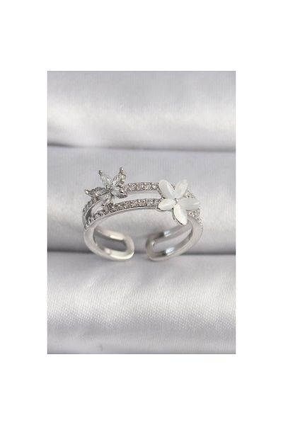 Marsilyan Brass Silver Color Zircon Stone Flower Model Vip Series Women's Ring - Tj-Byk3513