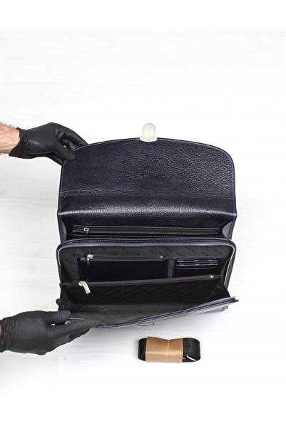 Aka Deri Leather Navy Blue Briefcase 255 62
