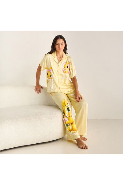 FAV Miss Bunny Print Notch Collar Shirt and Pyjama Set