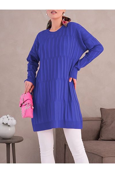 Modamorfo Round Neck Thick Striped Loose Knitwear Tunic -Saks