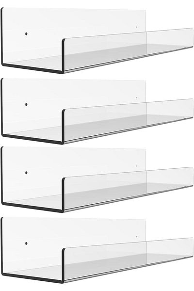 COOYA 4-pack wall-mounted transparent shelves, acrylic material, durable and easy to install, for bathroom