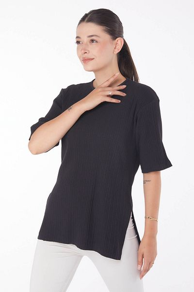 TOFİSA Slit T-Shirt D4 Black - 25114