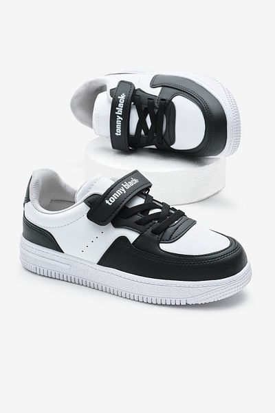 Tonny Black Pantofi sport pentru copii, unisex, alb, negru, cu talpă termică, cu velcro, cu șireturi din cauciuc