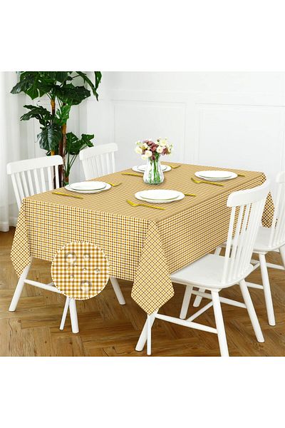 Evim Canvas Gingham Mustard Liquid Proof Stain Resistant Table Cloth