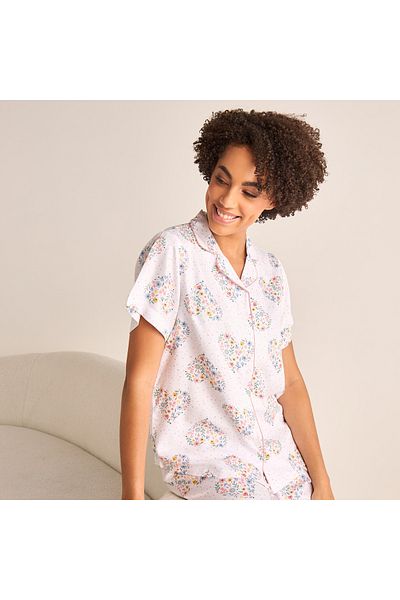 FAV Floral Print Short Sleeve Shirt and Elasticated Pyjama Set