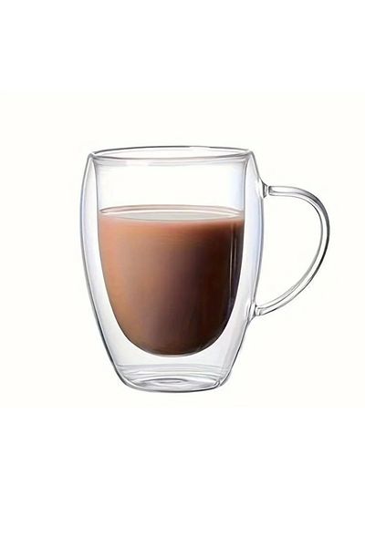 OEM Coffee mug, double-walled, 350 ml, transparent, dimensions: 5 x 11.6 x 7.5 cm