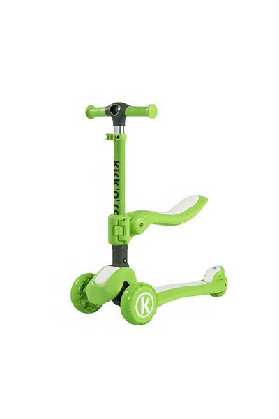 kick `n`roll S7 2 In 1 Foldable Scooter With Seat And Height Adjustable Light Up Wheels - Green