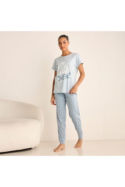 FAV Slogan Print Short Sleeves T-shirt and Pyjama Set