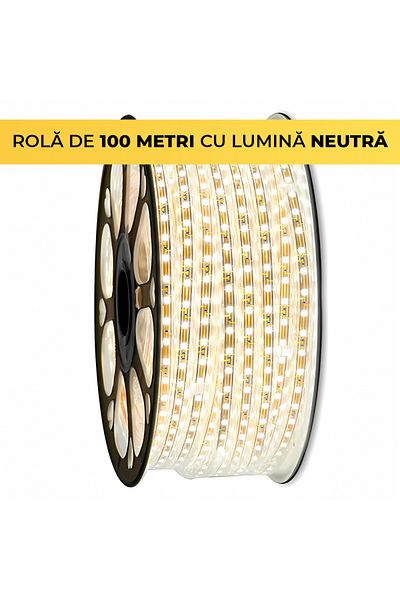 CLASSLIGHTS LED strip 220V, 4000K, Neutral White Light, 120LED/m, IP65, Roll 100 Meters, ClassLights