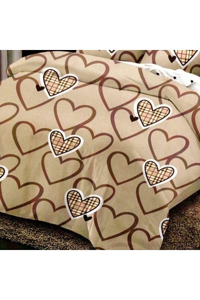 Pucioasa Double bed linen made of finet, duvet cover 200x220cm, set of 6 pieces, Hearts Brown/Beige