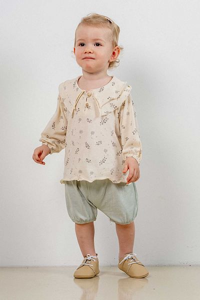 bombe Baby Kids Green Cotton Shorts 2-Piece Comfortable Set Trend Fashion Bottom Top Set