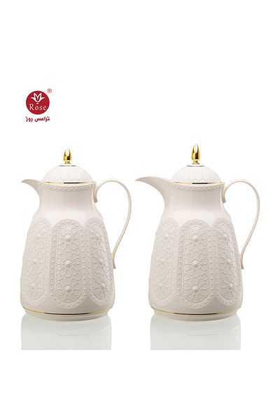 Rose RS-132-Islamic Pattern Tea and Coffee Thermos Set, 2 Rose Thermoses, 1 Liter Capacity
