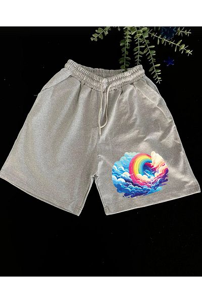 belean Rainbow Printed Women's Regular Shorts Sweat-Wicking Summer Sea Home Casual Shorts