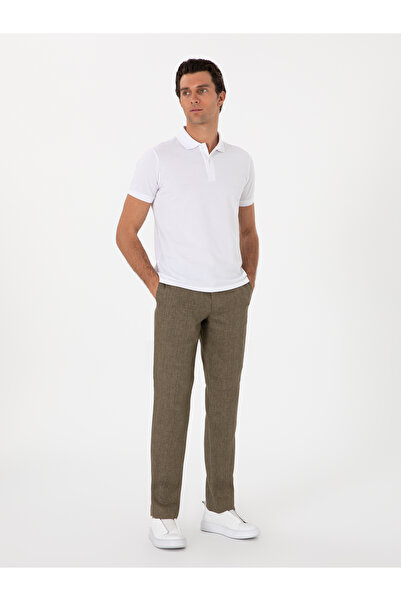 Cacharel Haki Slim Fit %100 Keten Klasik Pantolon 50306223-VR027