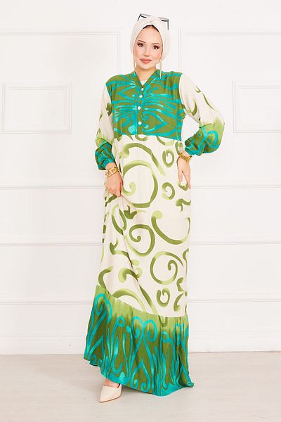 EBRUTESETTÜR Patterned Button Detailed Hijab Dress