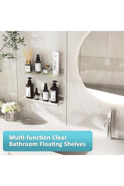 COOYA 4-pack wall-mounted transparent shelves, acrylic material, durable and easy to install, for bathroom