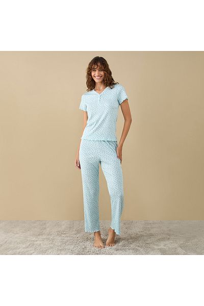 FAV All-Over Print Pointelle V-neck T-shirt and Pyjama Set