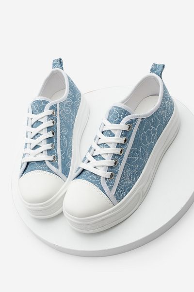 Marjin Pantofi de damă, cu șireturi brodate, pantofi sport Magis albastru/blugi