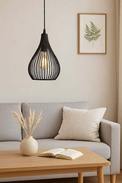 oceanpoint Black Metal Wire Chandelier, Drop Form Modern Pendant Lamp, Dense Wire Lighting, 23 cm