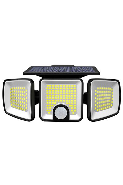 CLASSLIGHTS Proiector solar cu LED-uri de 45w cu 3 capete reglabile și senzor de mișcare, 223 LED-uri