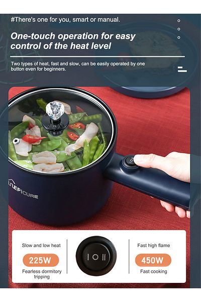 Epicure 1.8L Electric Hot Pot with Steamer & Temperature Control-Non-Stick Electric Cooker,for Noodles,Soup