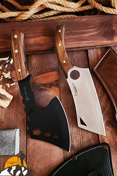 LAZBİSA 2 Li Outdoor Balta Bıçak Satırı Set Kamp Baltası Bıçak Şef Bıçağı Bud...