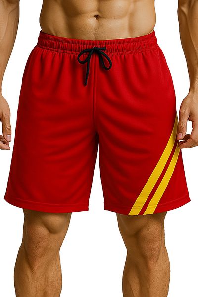 TOP GLORY Red Yellow Pocket Basketball Shorts Sports Shorts