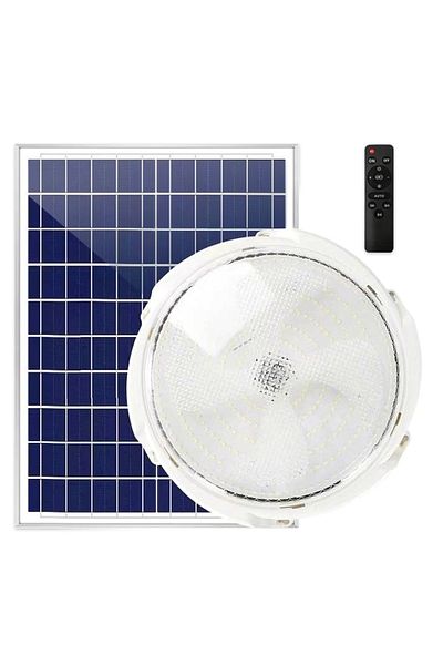 CLASSLIGHTS Aplica LED de 100W cu panou solar, interior/exterior, lampă rotundă de tavan, lumină rece/caldă